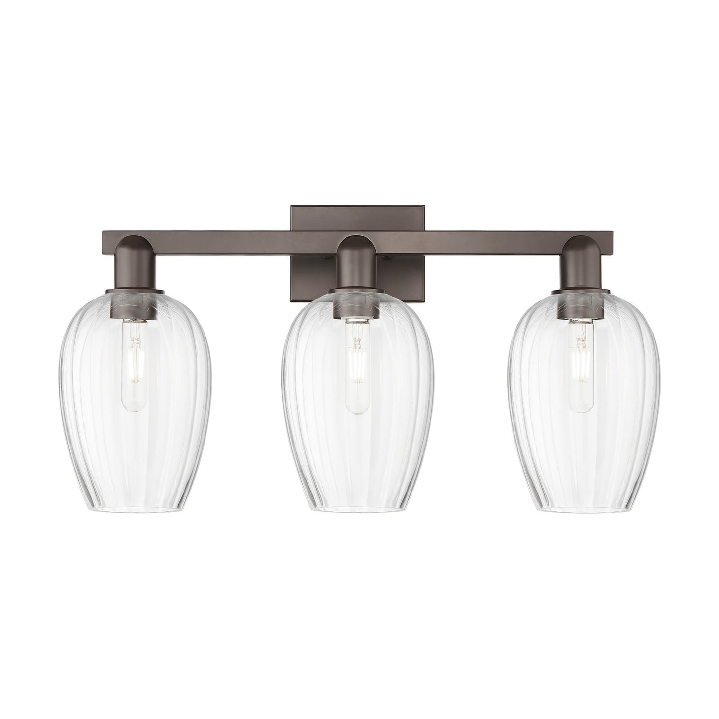 Innovations Preston Flute 26in 3-Light Bath Vanity | Industrial Oil Rubbed Bronze Steel and Clear Glass | Bathroom & Powder | Model 716-3W-OB-G457-6CL