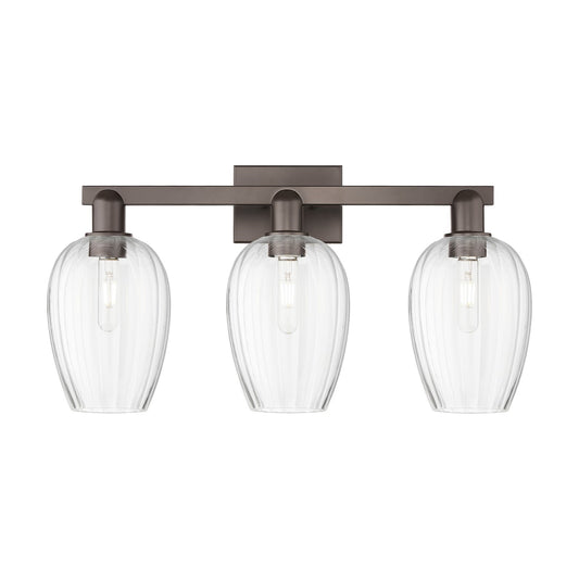 Innovations Preston Flute 26in 3-Light Bath Vanity | Industrial Oil Rubbed Bronze Steel and Clear Glass | Bathroom & Powder | Model 716-3W-OB-G457-6CL