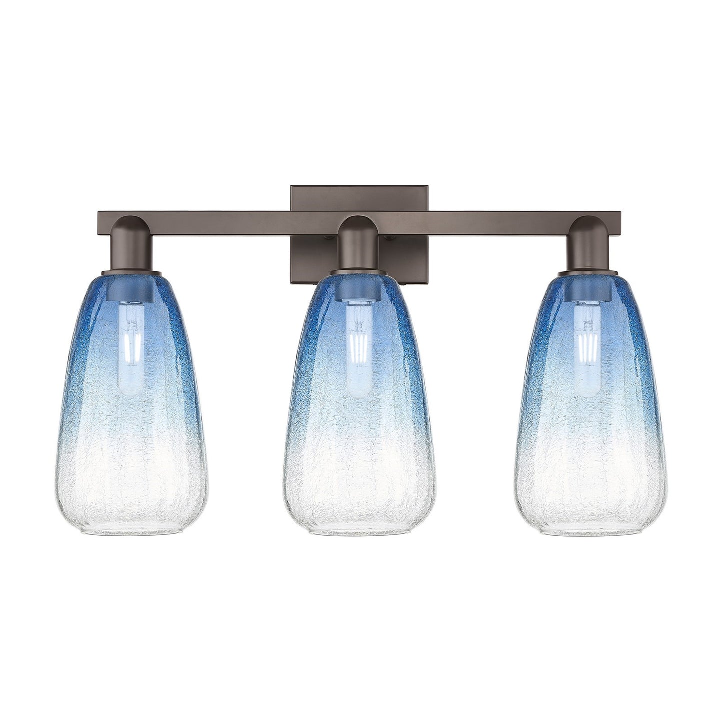 Innovations Brookhaven Almond 26in 3-Light Bath Vanity Light | Industrial Oil Rubbed Bronze and Sapphire Blue Glass | Bathroom | Model 716-3W-OB-G480-6SB