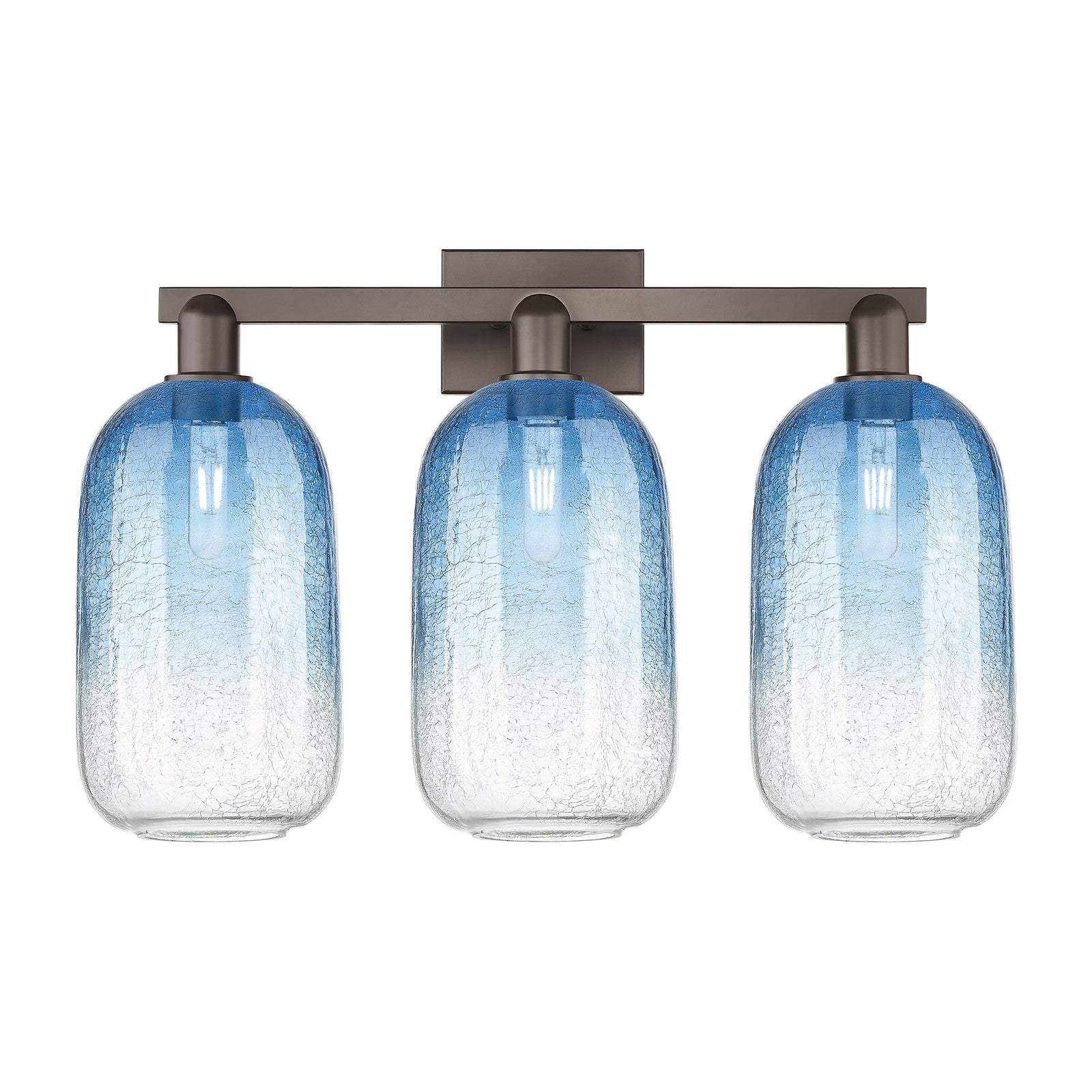 Innovations Brookhaven Cloche 26in 3-Light Bath Vanity | Industrial Oil Rubbed Bronze Steel and Sapphire Blue Glass | Bathroom | Model 716-3W-OB-G482-7SB