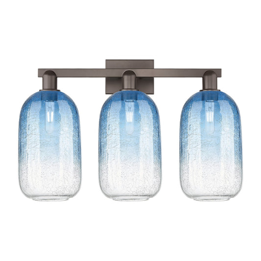 Innovations Brookhaven Cloche 26in 3-Light Bath Vanity | Industrial Oil Rubbed Bronze Steel and Sapphire Blue Glass | Bathroom | Model 716-3W-OB-G482-7SB