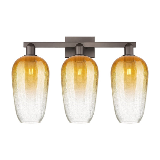 Innovations Brookhaven Flute 26in 3-Light Bath Vanity Light | Industrial Oil Rubbed Bronze Steel and Amber Glass | Bathroom | Model 716-3W-OB-G484-7AM