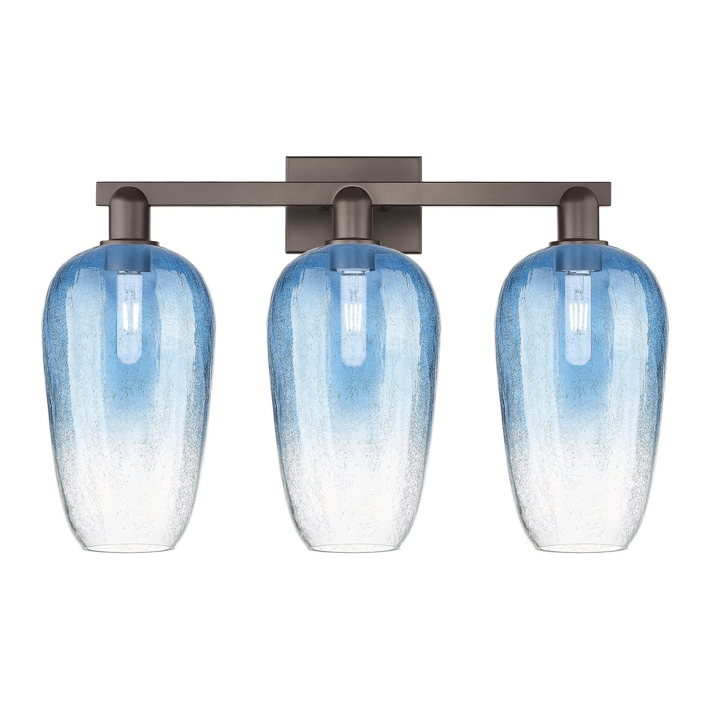 Innovations Brookhaven Flute 26in 3-Light Bath Vanity | Industrial Oil Rubbed Bronze Steel and Sapphire Blue Glass | Bathroom | Model 716-3W-OB-G484-7SB