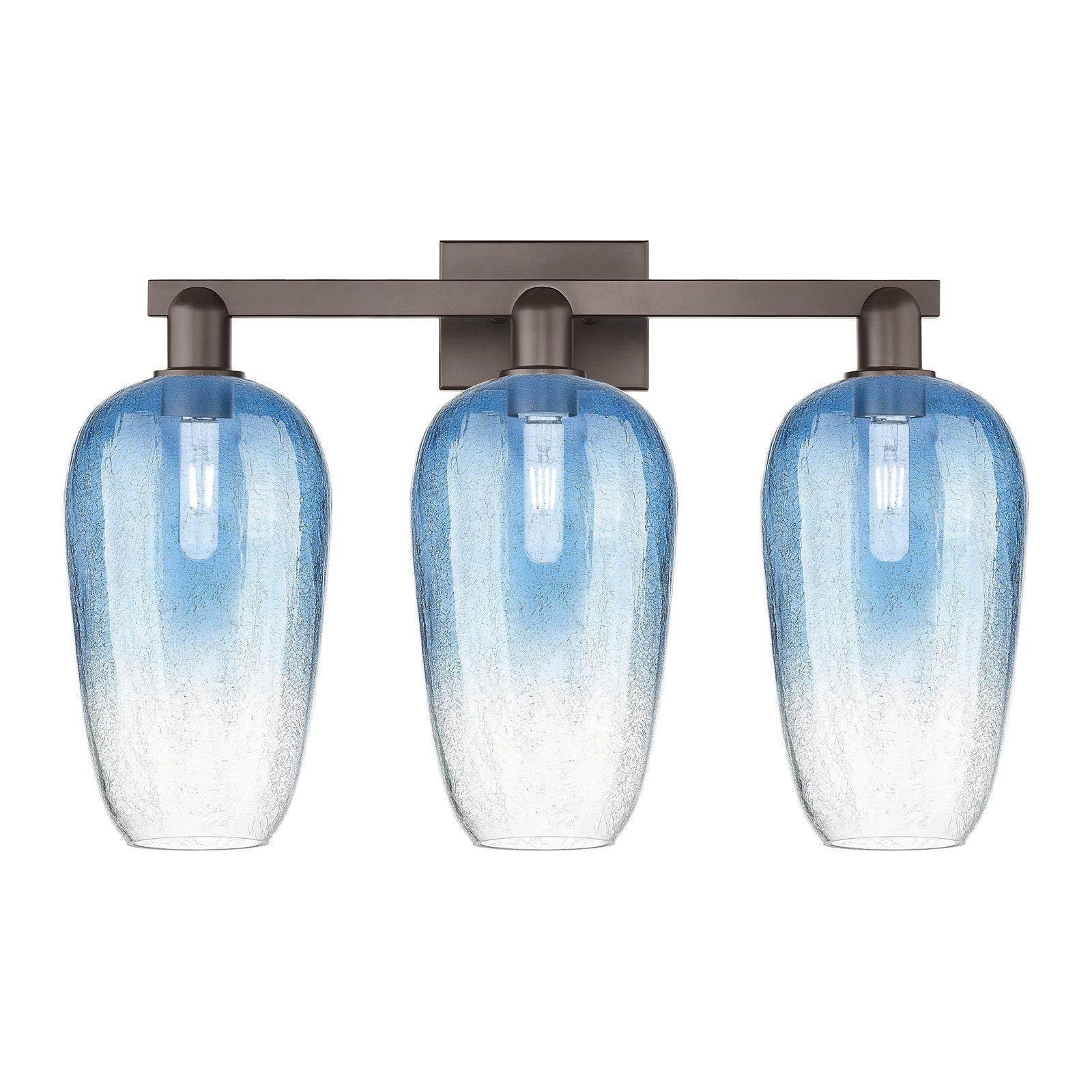 Innovations Brookhaven Flute 26in 3-Light Bath Vanity | Industrial Oil Rubbed Bronze Steel and Sapphire Blue Glass | Bathroom | Model 716-3W-OB-G484-7SB