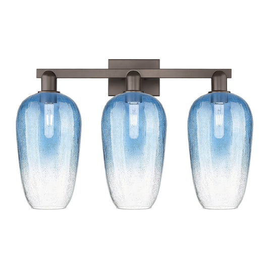Innovations Brookhaven Flute 26in 3-Light Bath Vanity | Industrial Oil Rubbed Bronze Steel and Sapphire Blue Glass | Bathroom | Model 716-3W-OB-G484-7SB