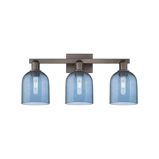 Innovations Bella 25in 3-Light Bath Vanity Light | Industrial Oil Rubbed Bronze and Blue Glass | Bathroom Vanity | 24.5 x 11.25 | Model 716-3W-OB-G558-6BL