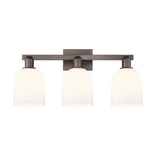 Innovations Bella 25in 3-Light Bath Vanity | Industrial Oil Rubbed Bronze Steel and White Glass | Bathroom Vanity Light | 24.5 | Model 716-3W-OB-G558-6GWH