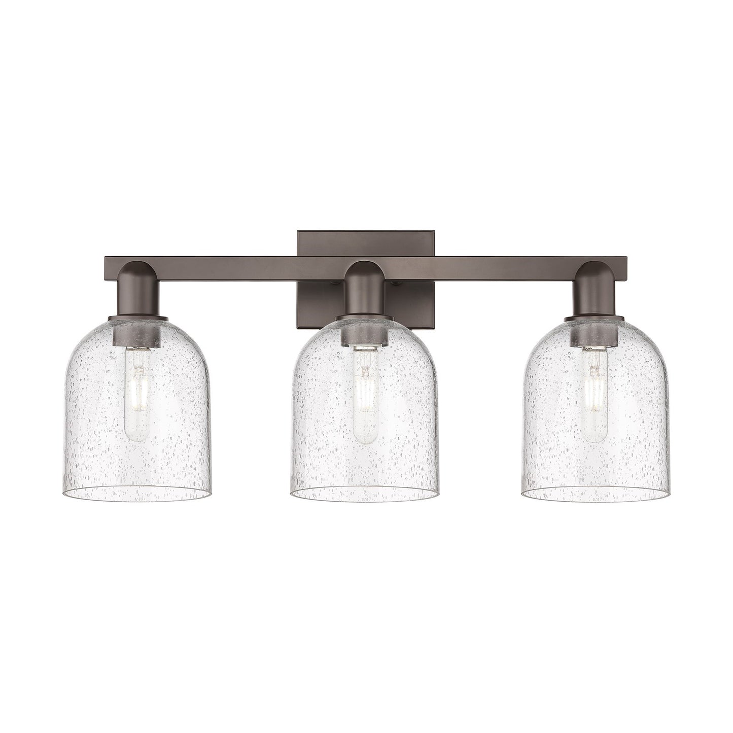 Innovations Bella 25in 3-Light Bath Vanity | Industrial Oil Rubbed Bronze Steel and Seedy Glass | Bathroom Vanity Light | 24.5 | Model 716-3W-OB-G558-6SDY