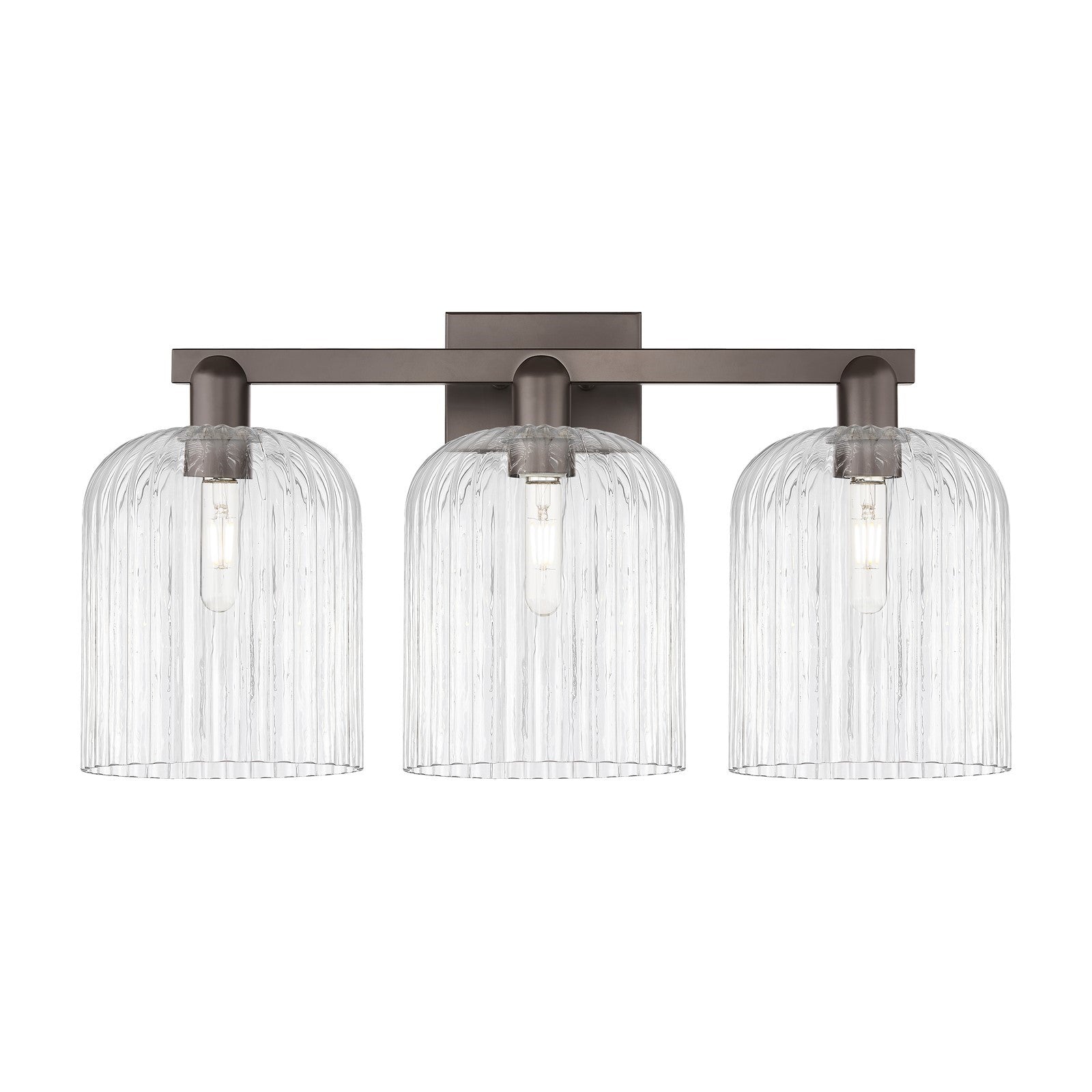 Innovations Bridal Veil 27in 3-Light Bath Vanity Light | Industrial Oil Rubbed Bronze Steel and Clear Ribbed Glass | Bathroom | Model 716-3W-OB-G559-8CL