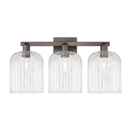Innovations Bridal Veil 27in 3-Light Bath Vanity Light | Industrial Oil Rubbed Bronze Steel and Clear Ribbed Glass | Bathroom | Model 716-3W-OB-G559-8CL