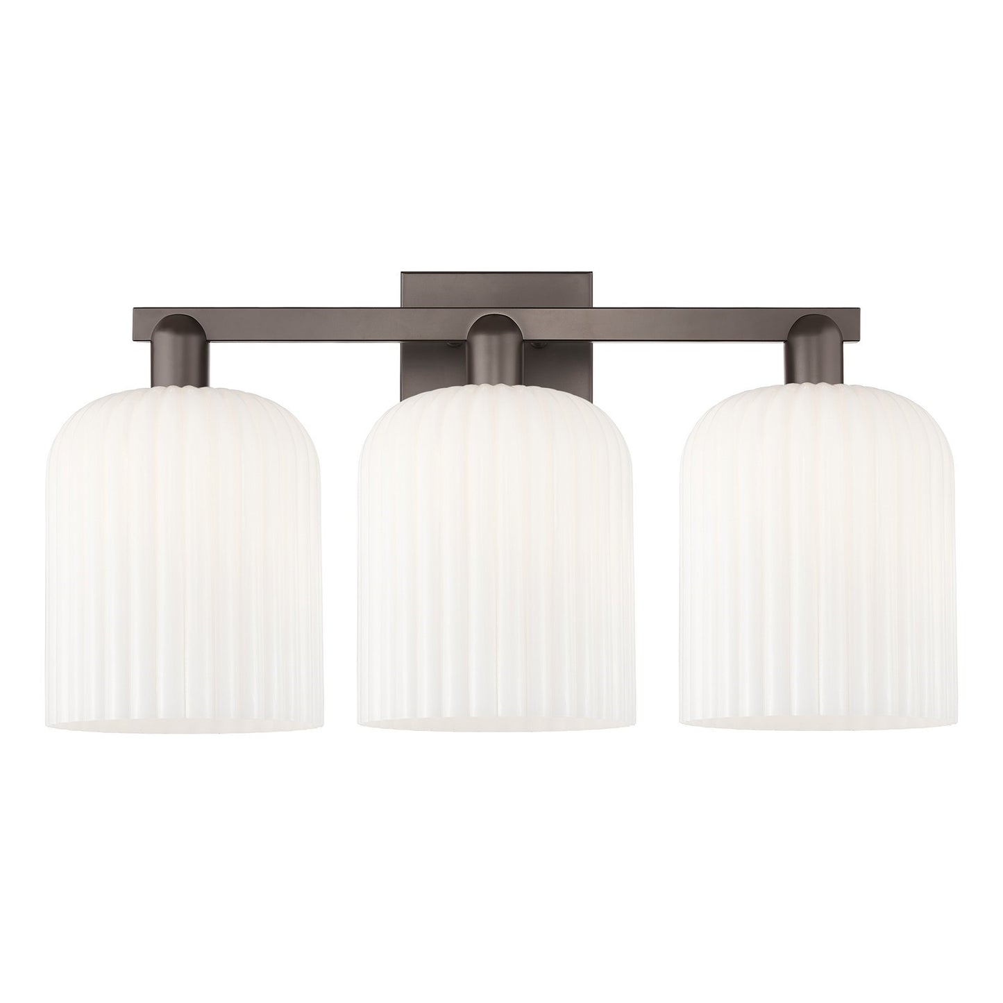 Innovations Bridal Veil 27in 3-Light Bath Vanity Light | Industrial Oil Rubbed Bronze Steel and Gloss White Ribbed Glass | Model 716-3W-OB-G559-8GWH