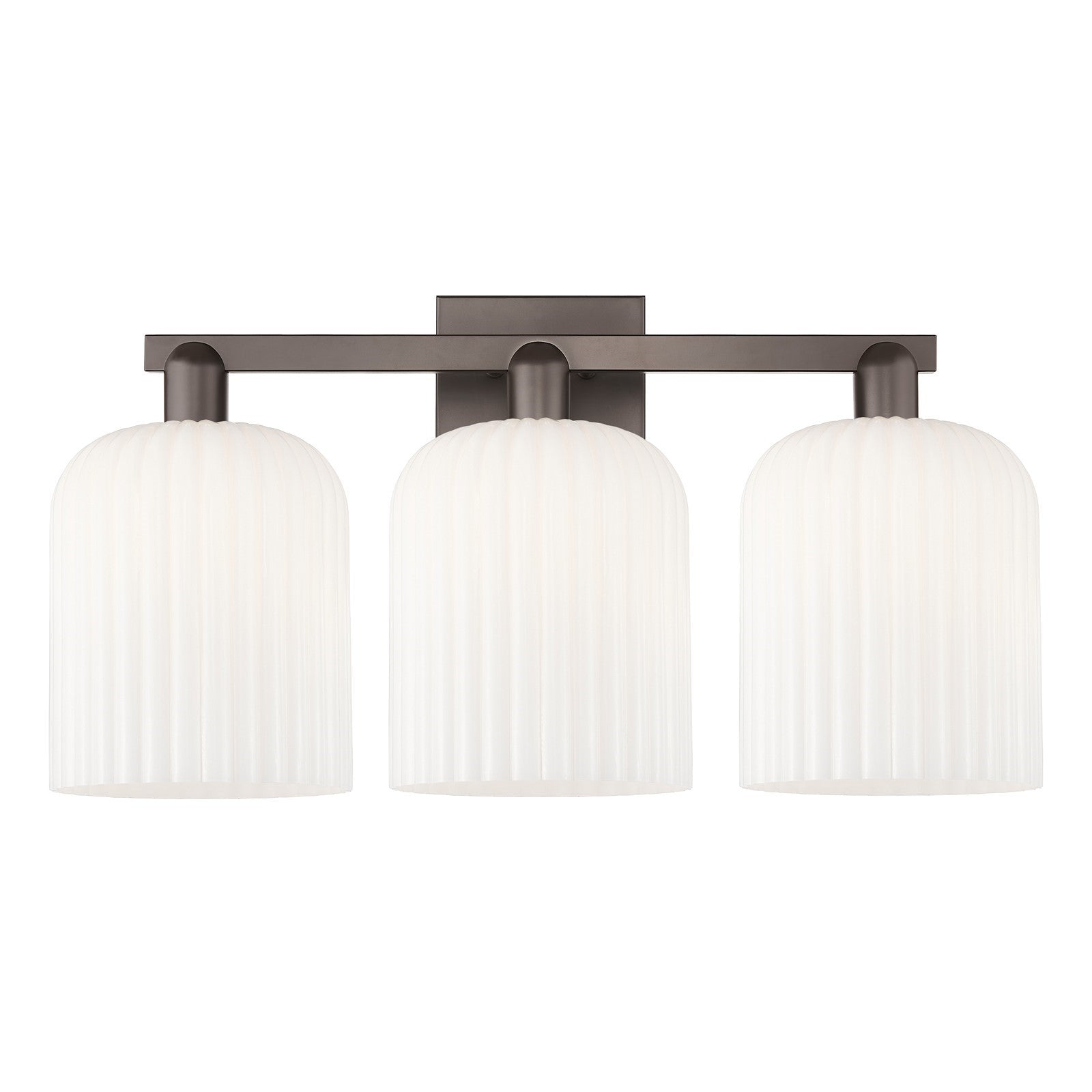 Innovations Bridal Veil 27in 3-Light Bath Vanity Light | Industrial Oil Rubbed Bronze Steel and Gloss White Ribbed Glass | Model 716-3W-OB-G559-8GWH