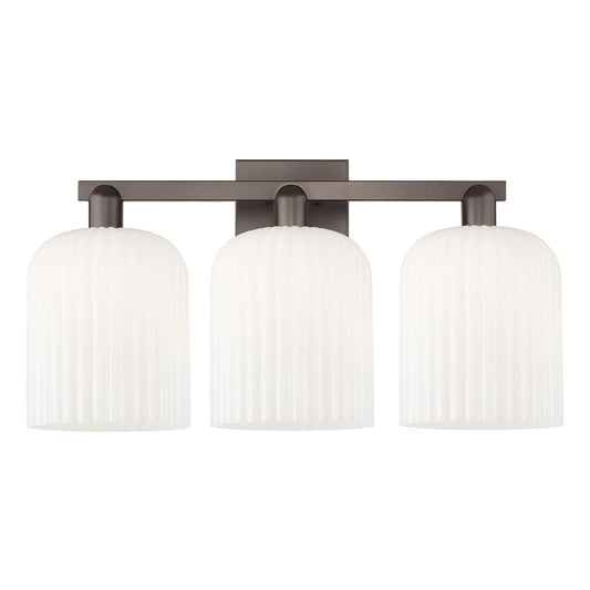 Innovations Bridal Veil 27in 3-Light Bath Vanity Light | Industrial Oil Rubbed Bronze Steel and Gloss White Ribbed Glass | Model 716-3W-OB-G559-8GWH