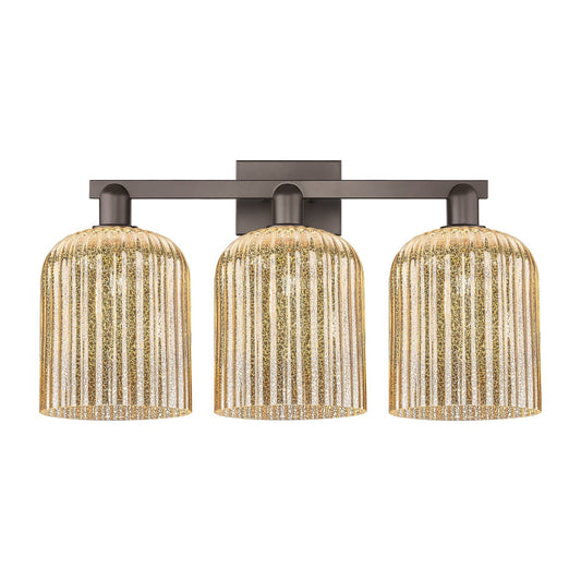 Innovations Bridal Veil 27in 3-Light Bath Vanity Light | Industrial Oil Rubbed Bronze Steel and Mercury Ribbed Glass | Bathroom | Model 716-3W-OB-G559-8ME