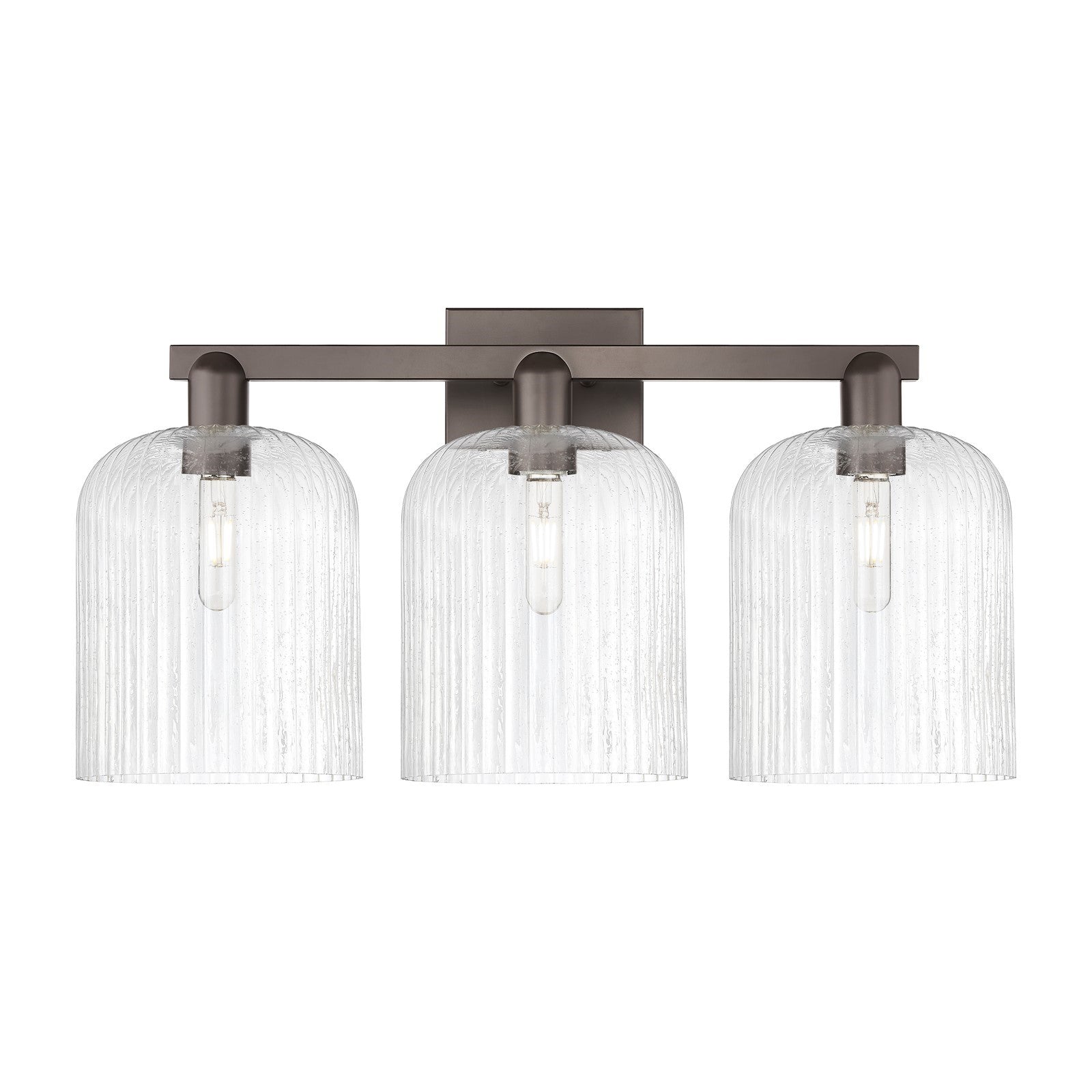 Innovations Bridal Veil 27in 3-Light Bath Vanity Light | Industrial Oil Rubbed Bronze Steel and Seedy Ribbed Glass | Bathroom | Model 716-3W-OB-G559-8SDY