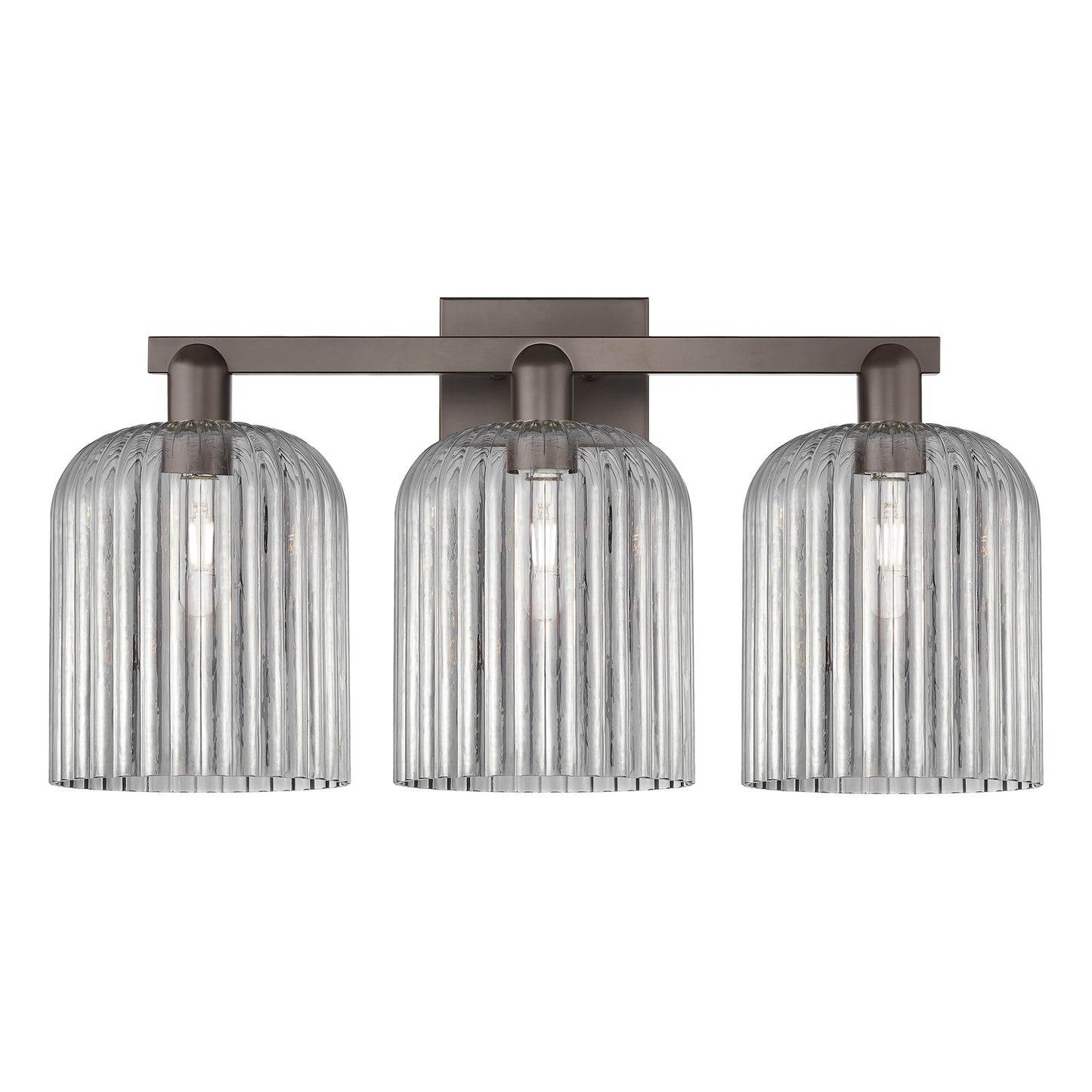 Innovations Bridal Veil 27in 3-Light Bath Vanity Light | Industrial Oil Rubbed Bronze Steel and Light Smoke Ribbed Glass | Damp | Model 716-3W-OB-G559-8SM