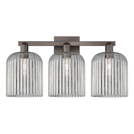 Innovations Bridal Veil 27in 3-Light Bath Vanity Light | Industrial Oil Rubbed Bronze Steel and Light Smoke Ribbed Glass | Damp | Model 716-3W-OB-G559-8SM