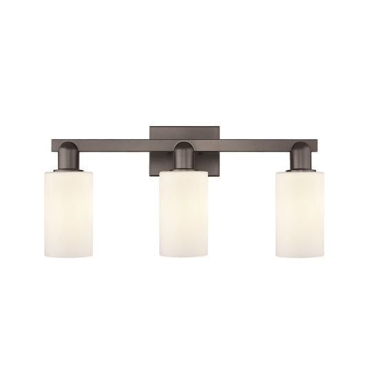 Innovations Clymer 23in 3-Light Bath Vanity Light | Industrial Oil Rubbed Bronze Steel and Matte White Glass | Bathroom Vanity | Model 716-3W-OB-G801