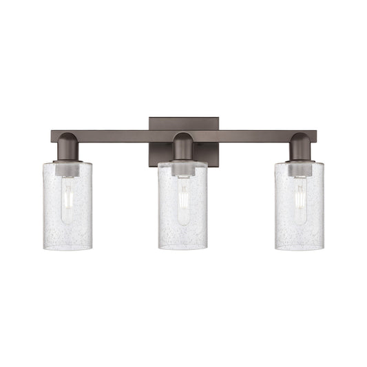 Innovations Clymer 23in 3-Light Bath Vanity Light | Industrial Oil Rubbed Bronze Steel and Seedy Glass | Bathroom Vanity | 22.88 x | Model 716-3W-OB-G804
