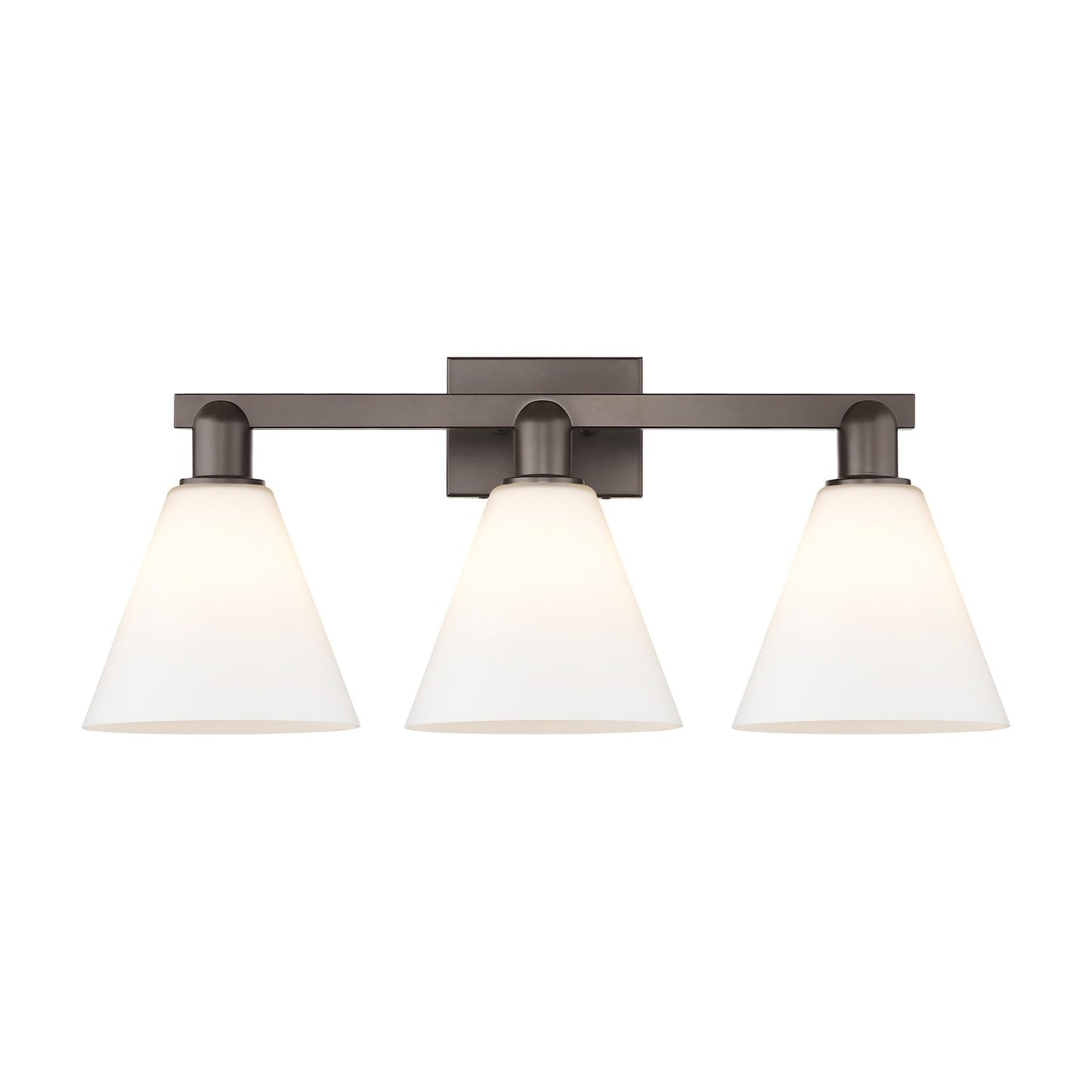 Innovations Berkshire Glass 26in 3-Light Bath Vanity | Industrial Oil Rubbed Bronze Steel and Matte White Glass | Damp Rated | Model 716-3W-OB-GBC-81