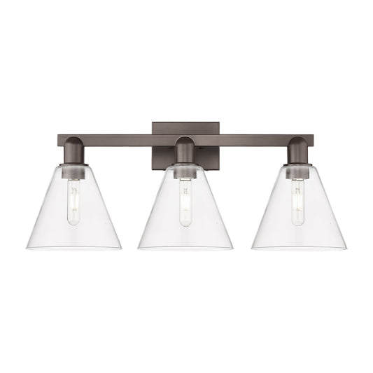 Innovations Berkshire 26in 3-Light Bath Vanity Light | Industrial Oil Rubbed Bronze Steel and Clear Glass | Bathroom Vanity | 26 | Model 716-3W-OB-GBC-82