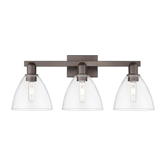 Innovations Bristol 27in 3-Light Bath Vanity | Industrial Oil Rubbed Bronze Steel and Clear Glass | Bathroom Vanity & Powder | Model 716-3W-OB-GBD-752