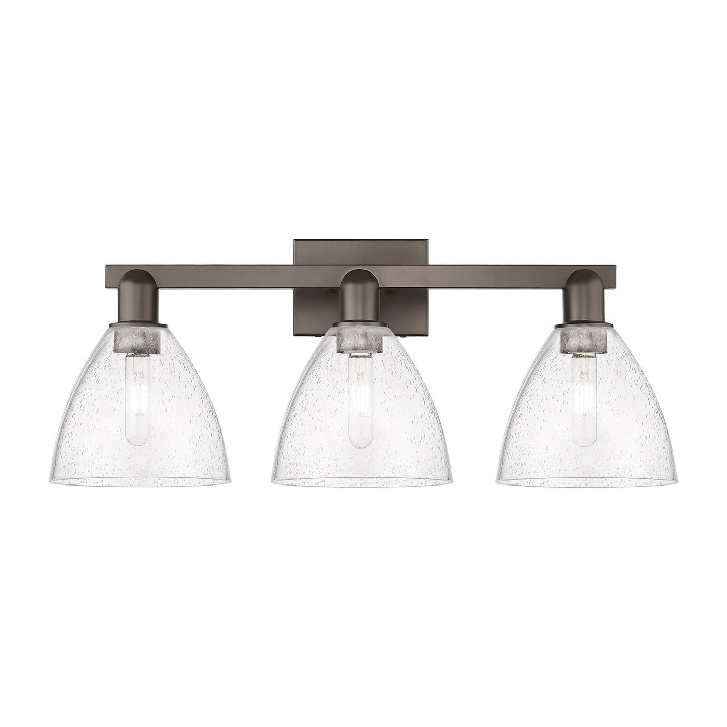 Innovations Bristol 27in 3-Light Bath Vanity | Industrial Oil Rubbed Bronze Steel and Seedy Glass | Bathroom Vanity Light | 26.5 | Model 716-3W-OB-GBD-754