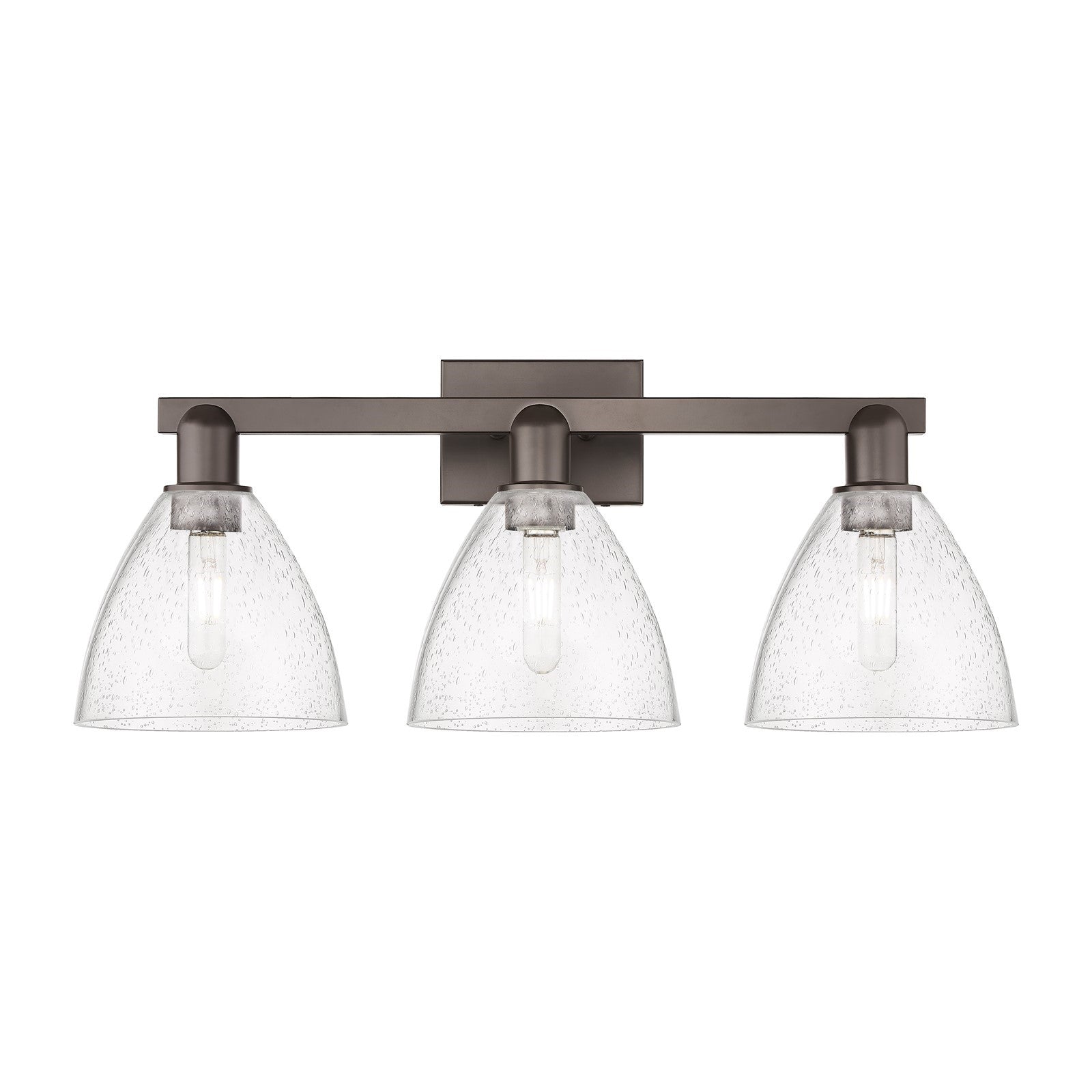 Innovations Bristol 27in 3-Light Bath Vanity | Industrial Oil Rubbed Bronze Steel and Seedy Glass | Bathroom Vanity Light | 26.5 | Model 716-3W-OB-GBD-754