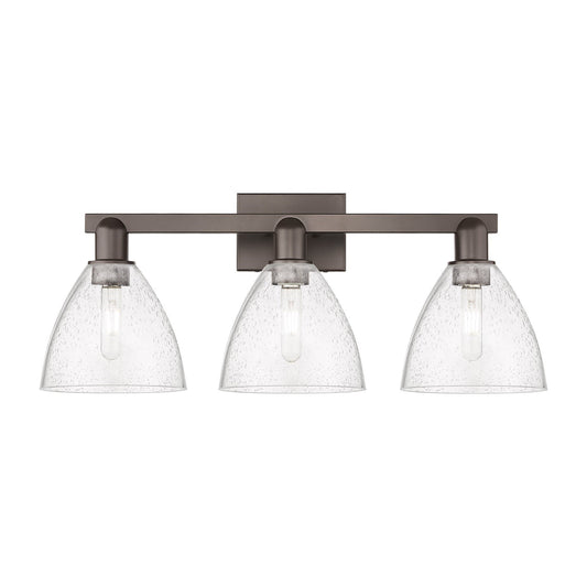 Innovations Bristol 27in 3-Light Bath Vanity | Industrial Oil Rubbed Bronze Steel and Seedy Glass | Bathroom Vanity Light | 26.5 | Model 716-3W-OB-GBD-754