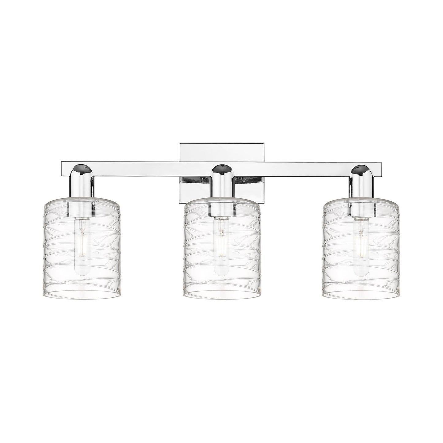 Innovations Cobbleskill 24in 3-Light Bath Vanity | Industrial Polished Chrome and Deco Swirl Clear Glass | Bathroom Vanity Light | Model 716-3W-PC-G1113