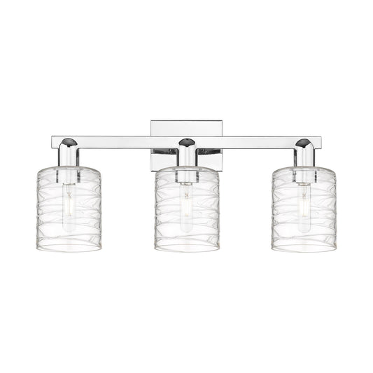 Innovations Cobbleskill 24in 3-Light Bath Vanity | Industrial Polished Chrome and Deco Swirl Clear Glass | Bathroom Vanity Light | Model 716-3W-PC-G1113