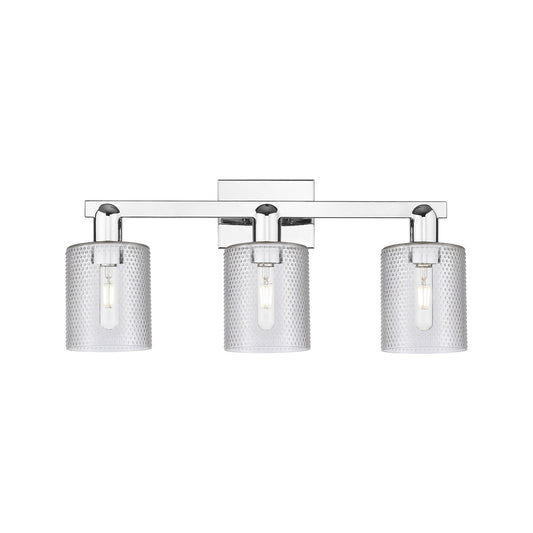 Innovations Cobbleskill 24in 3-Light Bath Vanity | Industrial Polished Chrome Steel and Clear Glass | Bathroom Vanity Light | 24 x | Model 716-3W-PC-G112