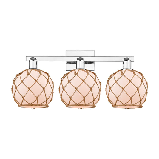 Innovations Farmhouse Rope 27in 3-Light Bath Vanity | Industrial Polished Chrome and White Glass with Brown Rope | Bathroom & | Model 716-3W-PC-G121-8RB