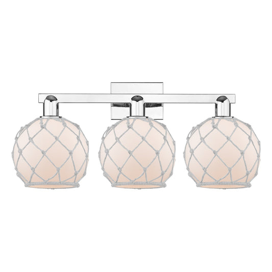 Innovations Farmhouse Rope 27in 3-Light Bath Vanity | Industrial Polished Chrome and White Frosted Glass with Rope | Bathroom & | Model 716-3W-PC-G121-8RW