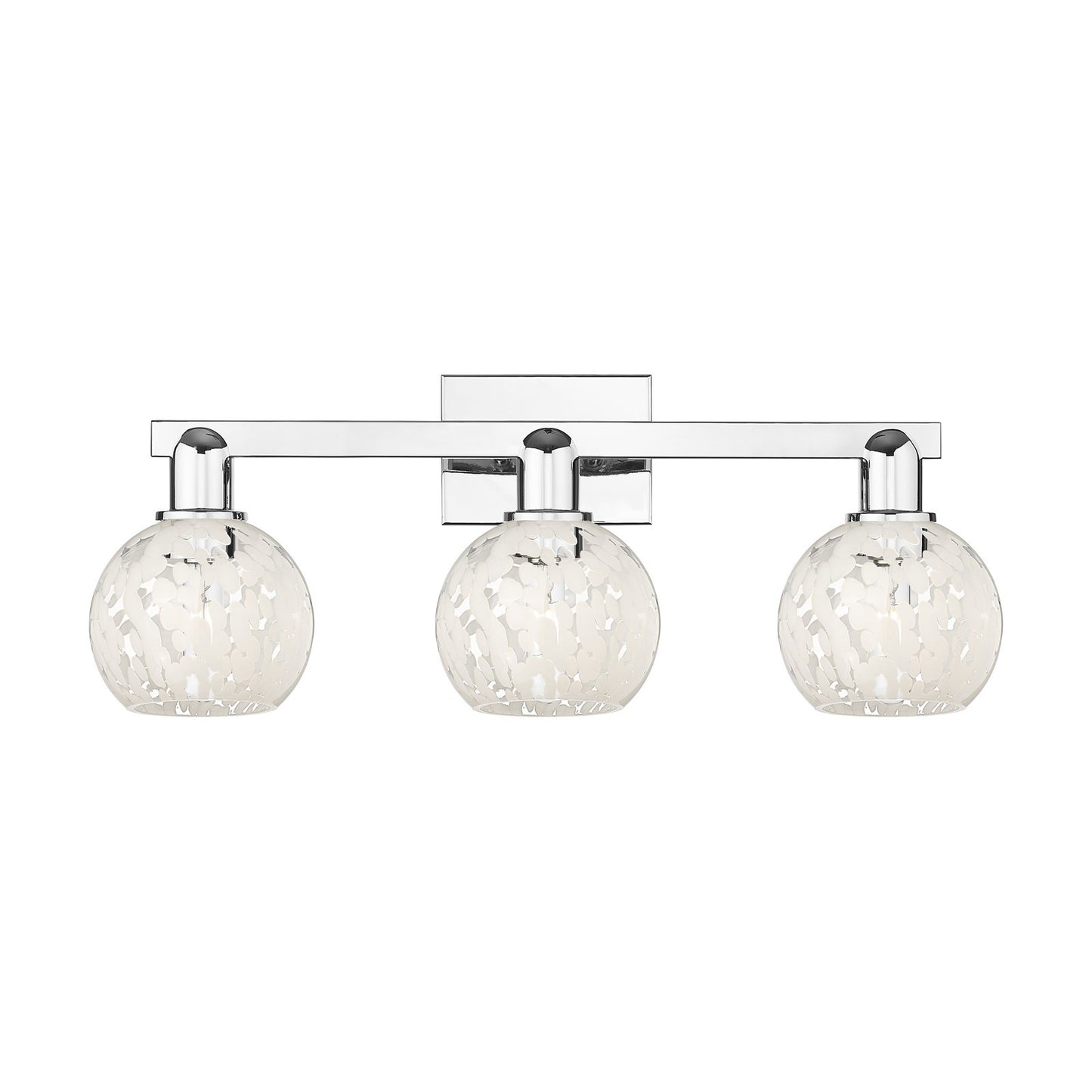 Innovations Lighting White Mouchette 25in 3-Light Bath Vanity Light | Industrial Polished Chrome and White Glass | Bathroom | Model 716-3W-PC-G1216-6WM