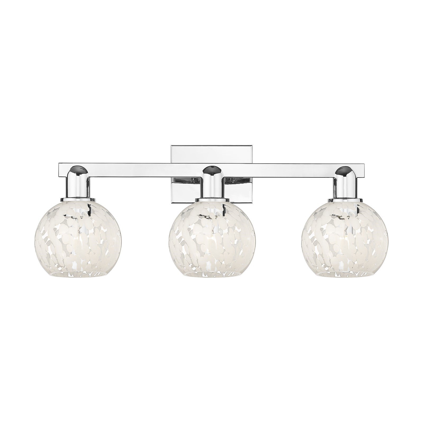 Innovations Lighting White Mouchette 25in 3-Light Bath Vanity Light | Industrial Polished Chrome and White Glass | Bathroom | Model 716-3W-PC-G1216-6WM
