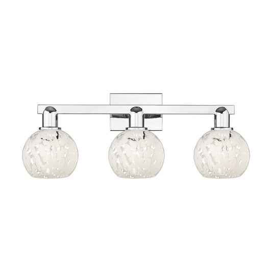 Innovations Lighting White Mouchette 25in 3-Light Bath Vanity Light | Industrial Polished Chrome and White Glass | Bathroom | Model 716-3W-PC-G1216-6WM