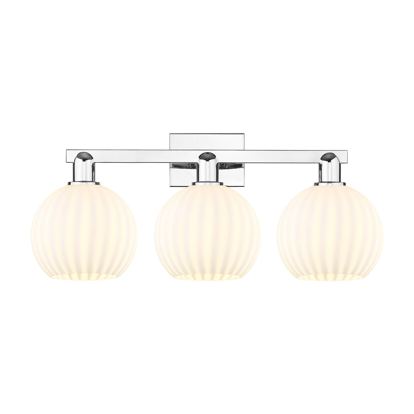 Innovations Lighting White Venetian 27in 3-Light Bath Vanity | Industrial Polished Chrome and White Venetian Glass | Damp | Model 716-3W-PC-G1217-8WV