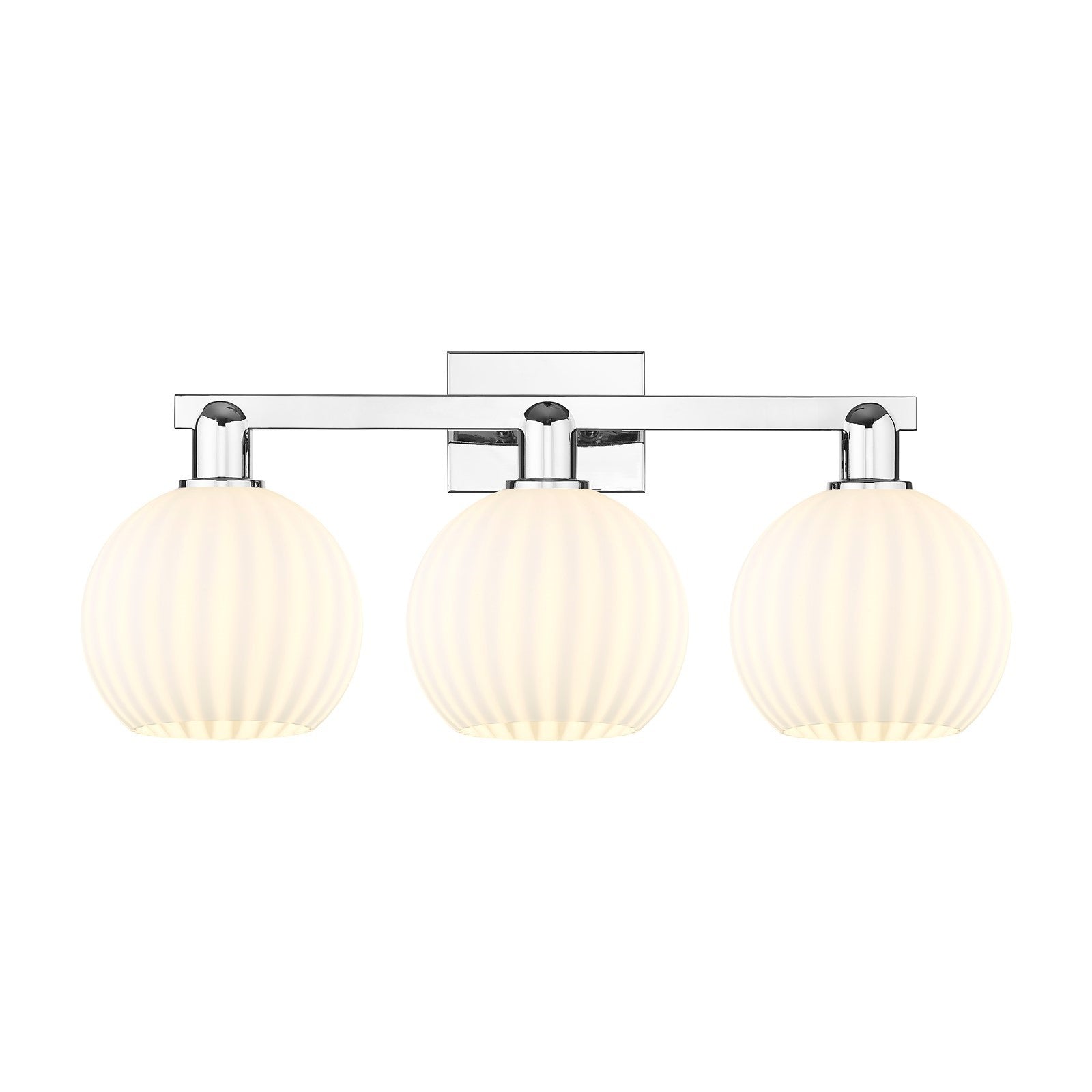 Innovations Lighting White Venetian 27in 3-Light Bath Vanity | Industrial Polished Chrome and White Venetian Glass | Damp | Model 716-3W-PC-G1217-8WV