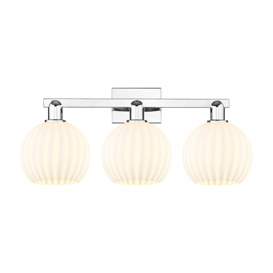 Innovations Lighting White Venetian 27in 3-Light Bath Vanity | Industrial Polished Chrome and White Venetian Glass | Damp | Model 716-3W-PC-G1217-8WV