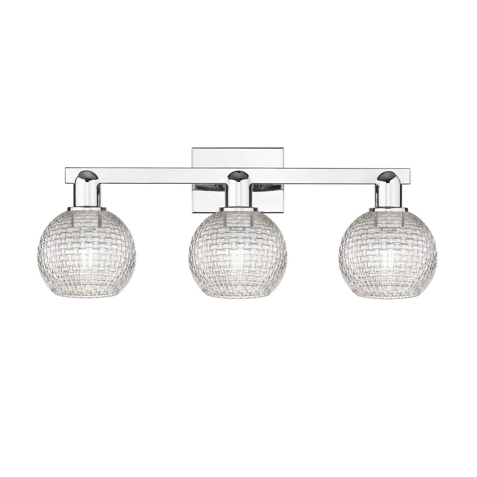 Innovations Athens 25in 3-Light Bath Vanity Light | Industrial Polished Chrome and Clear Basket Weave Glass | Bathroom Vanity | Model 716-3W-PC-G122C-6CL