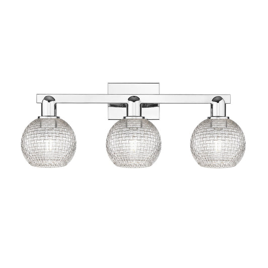 Innovations Athens 25in 3-Light Bath Vanity Light | Industrial Polished Chrome and Clear Basket Weave Glass | Bathroom Vanity | Model 716-3W-PC-G122C-6CL
