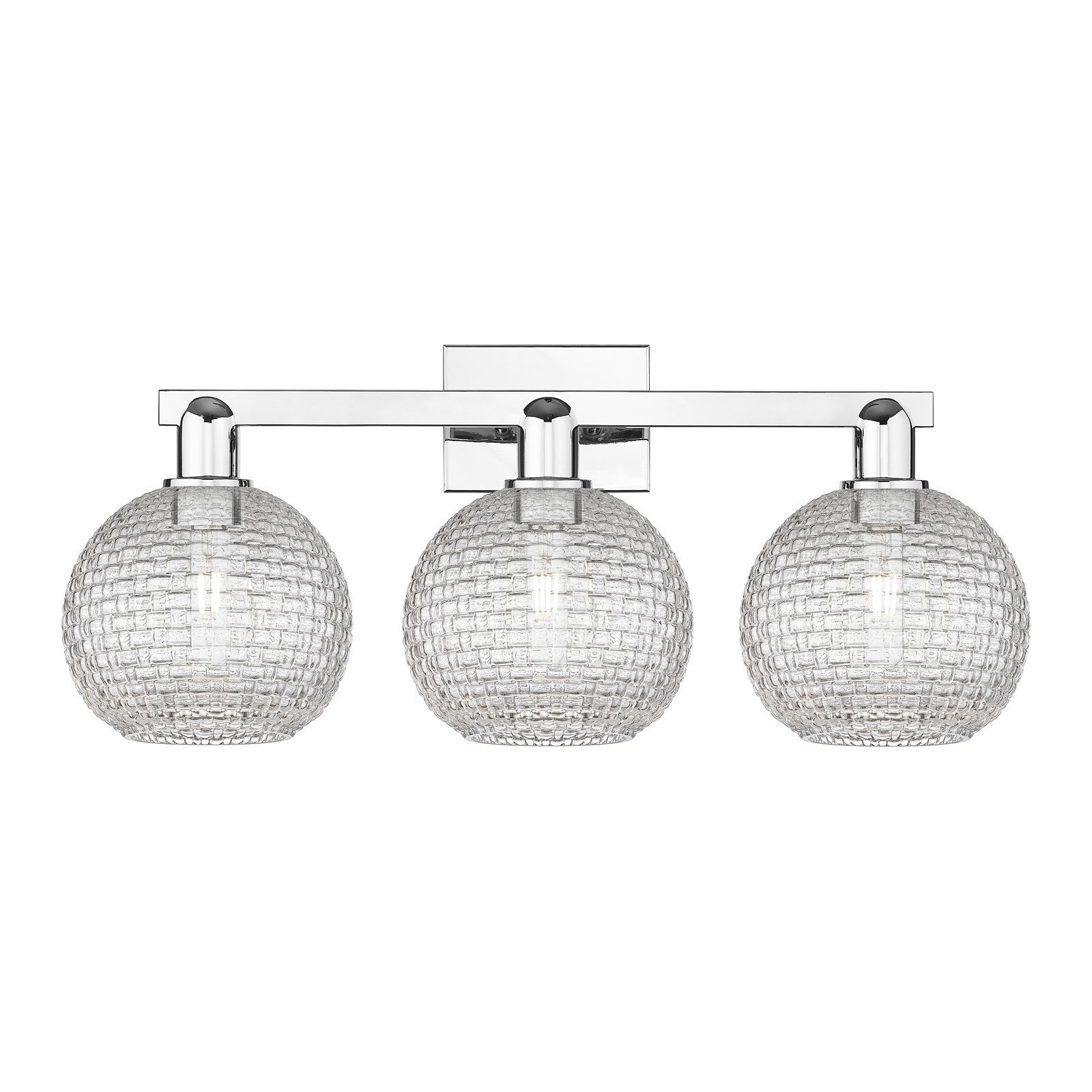 Innovations Athens 27in 3-Light Bath Vanity | Polished Chrome Steel and Clear Basket Weave Glass | Bathroom Vanity Light | Model 716-3W-PC-G122C-8CL