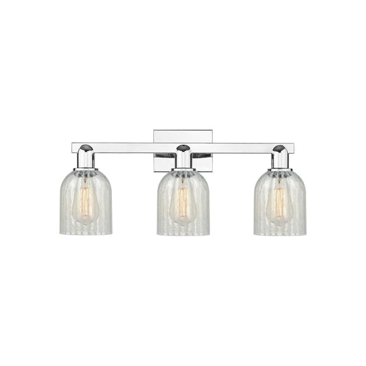 Innovations Caledonia 24in 3-Light Bath Vanity Light | Industrial Polished Chrome and Mouchette Glass | Damp Rated Bathroom Vanity | Model 716-3W-PC-G2511