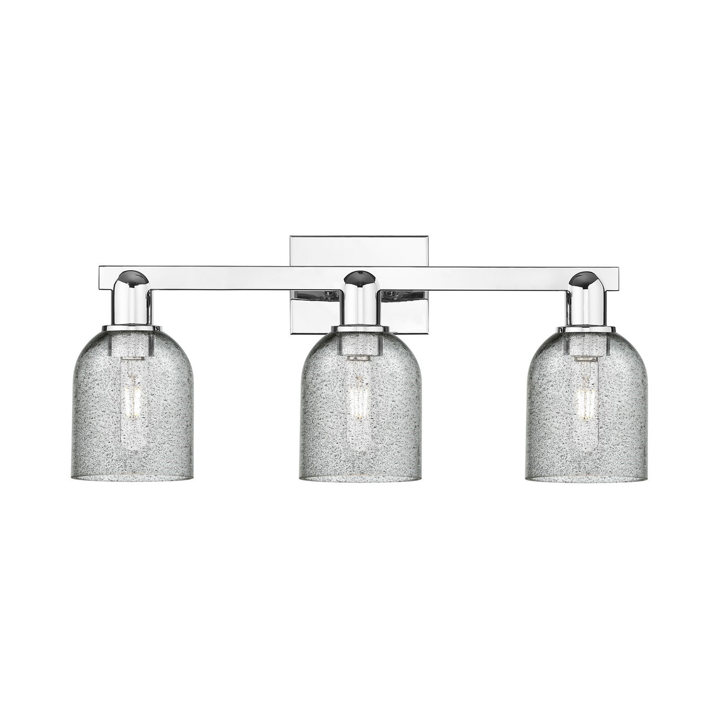 Innovations Lighting Caledonia 24in 3-Light Bath Vanity Light | Industrial Polished Chrome Steel and Charcoal Glass | Bathroom | Model 716-3W-PC-G257
