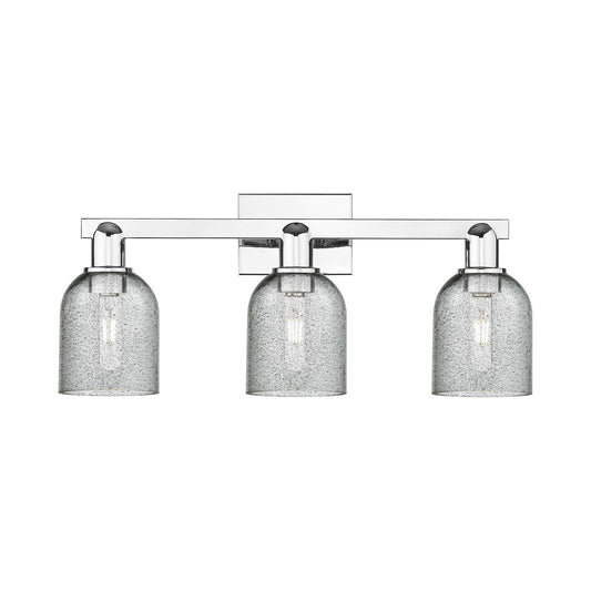 Innovations Lighting Caledonia 24in 3-Light Bath Vanity Light | Industrial Polished Chrome Steel and Charcoal Glass | Bathroom | Model 716-3W-PC-G257
