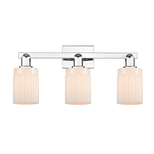 Innovations Hadley 24in 3-Light Bath Vanity Light | Industrial Modern Polished Chrome and Matte White Ribbed Glass | Bathroom | Model 716-3W-PC-G341