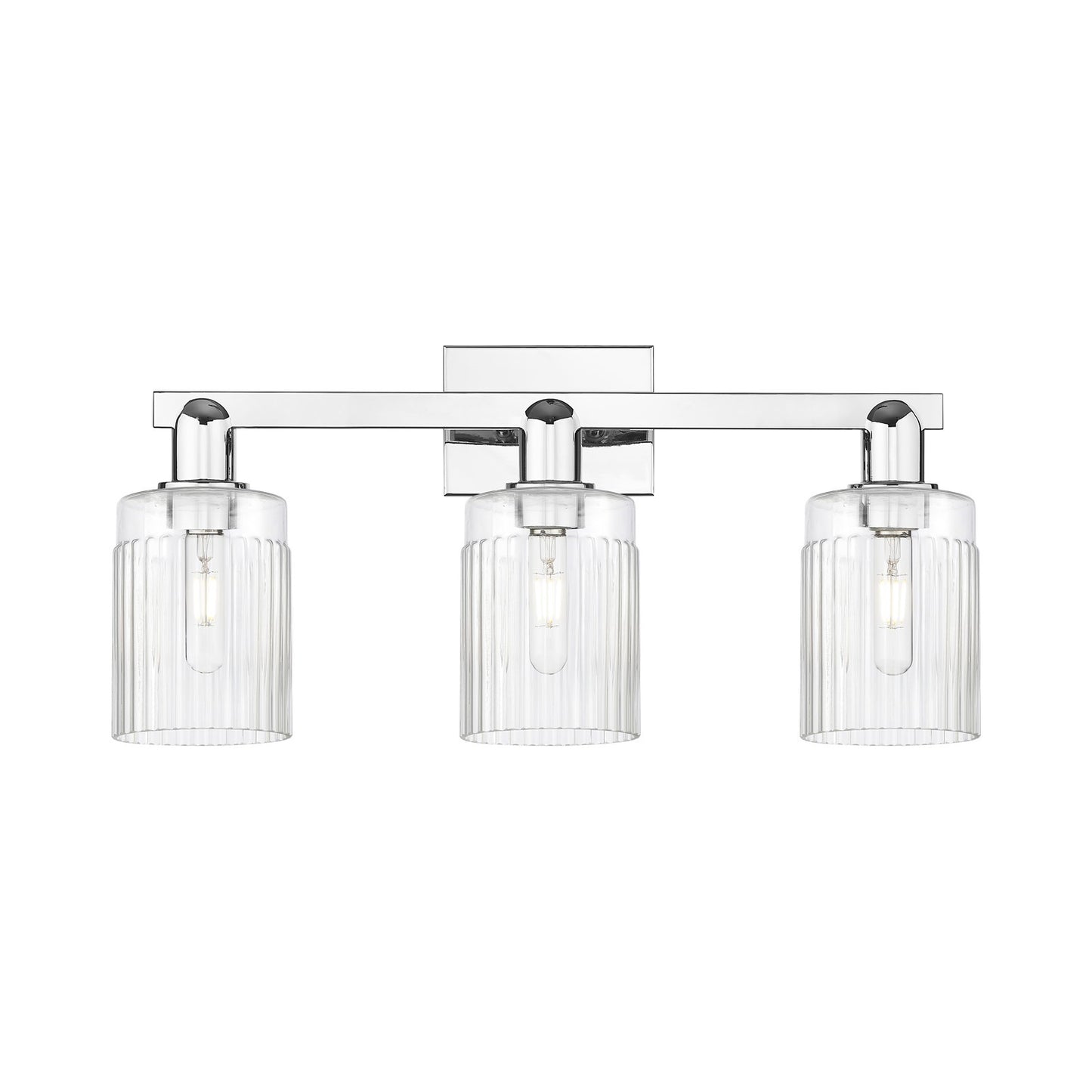 Innovations Hadley 24in 3-Light Bath Vanity Light | Industrial Polished Chrome Steel and Clear Ribbed Glass | Bathroom Vanity | Model 716-3W-PC-G342