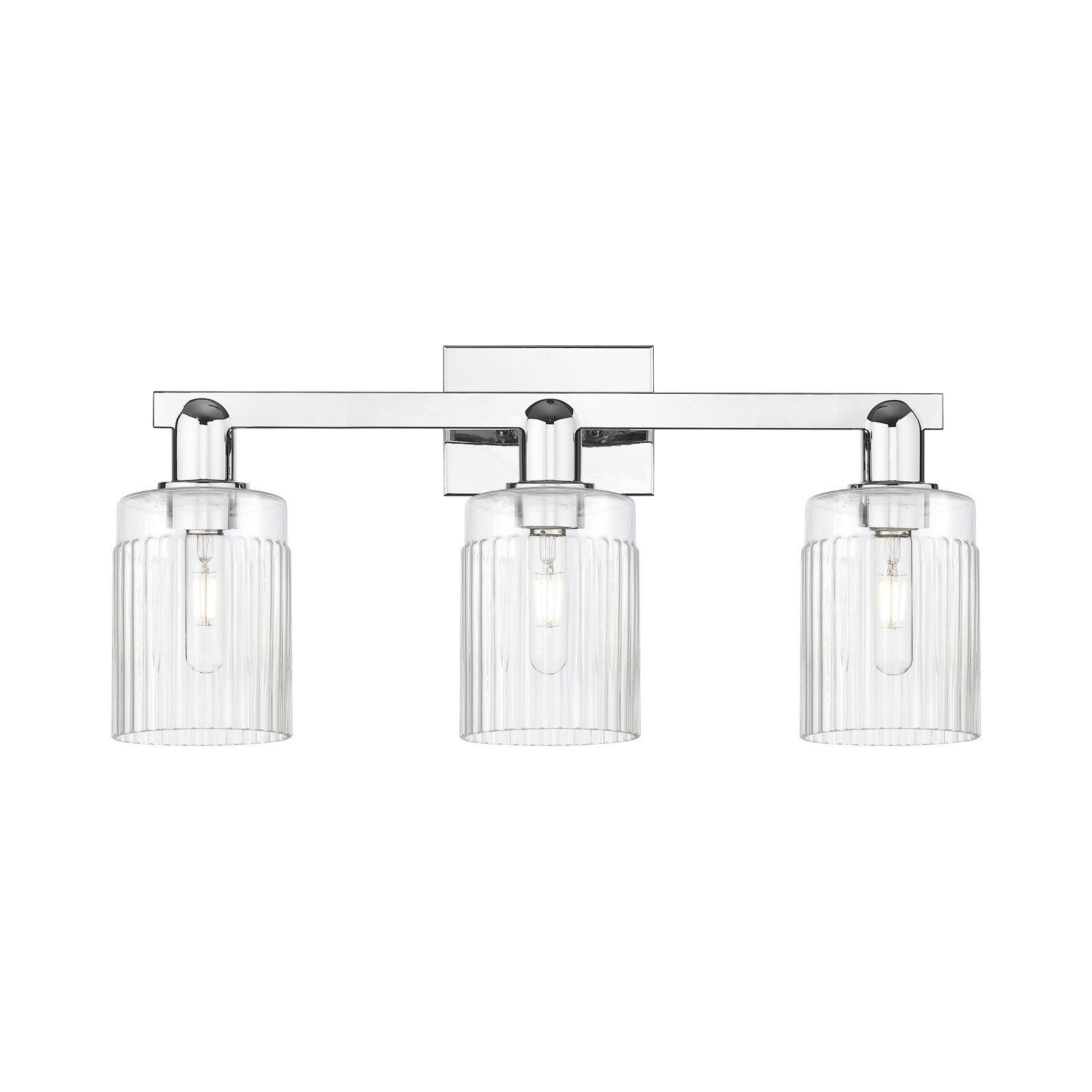 Innovations Hadley 24in 3-Light Bath Vanity Light | Industrial Polished Chrome Steel and Clear Ribbed Glass | Bathroom Vanity | Model 716-3W-PC-G342