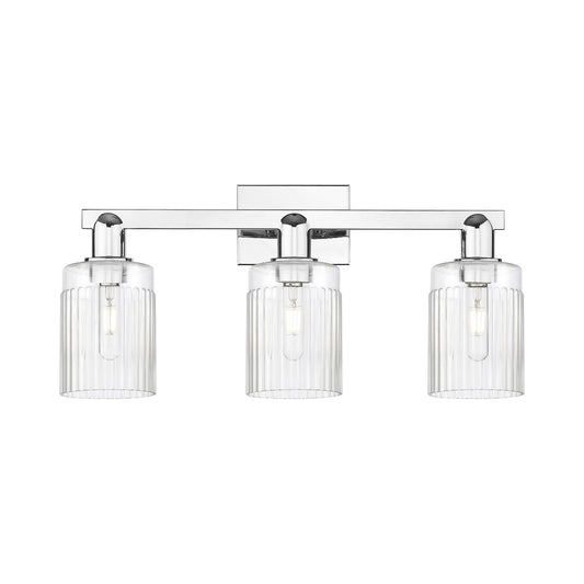 Innovations Hadley 24in 3-Light Bath Vanity Light | Industrial Polished Chrome Steel and Clear Ribbed Glass | Bathroom Vanity | Model 716-3W-PC-G342